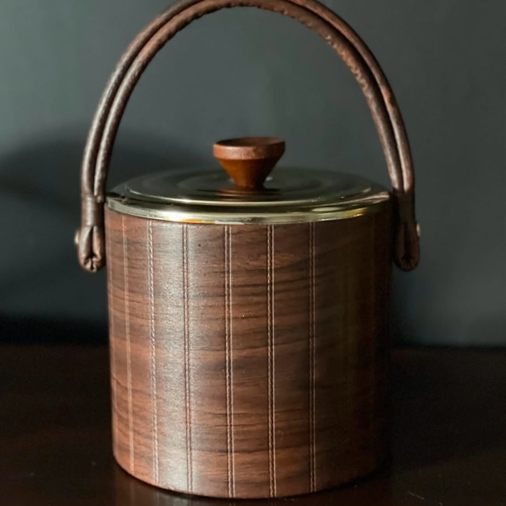 Vintage Brown Ice Bucket with Handle